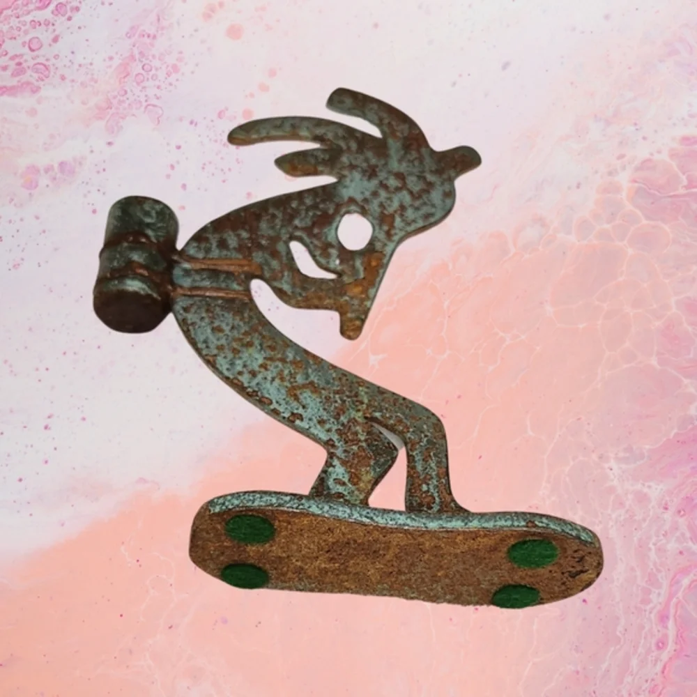 Vtg Kokopelli Handmade Cast iron Metal Candle holder/ Figurine‎  Folk Art Solid